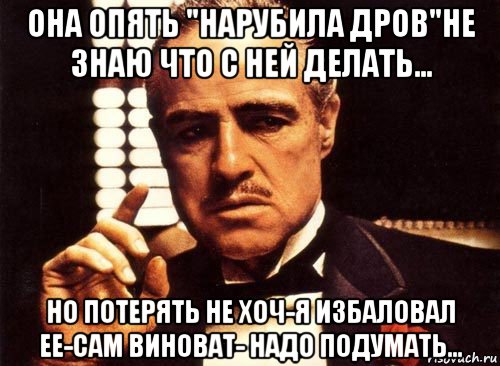 она опять "нарубила дров"не знаю что с ней делать... но потерять не хоч-я избаловал ее-сам виноват- надо подумать..., Мем крестный отец