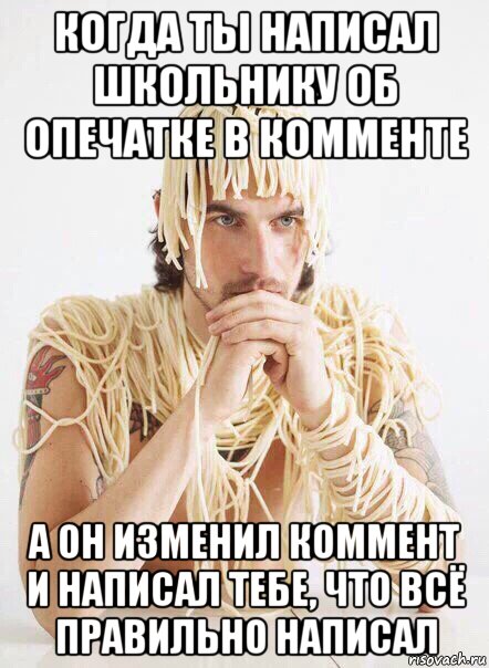 когда ты написал школьнику об опечатке в комменте а он изменил коммент и написал тебе, что всё правильно написал, Мем   Лапша на ушах