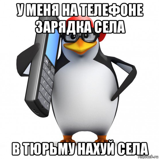 у меня на телефоне зарядка села в тюрьму нахуй села, Мем   Пингвин звонит