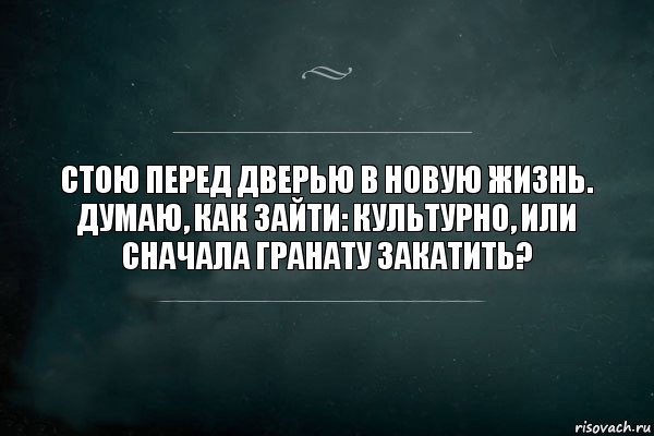 Стою перед дверью в новую жизнь. Думаю, как зайти: Культурно, или сначала гранату закатить?, Комикс Игра Слов