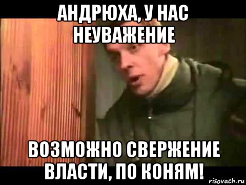 андрюха, у нас неуважение возможно свержение власти, по коням!, Мем Ларин по коням