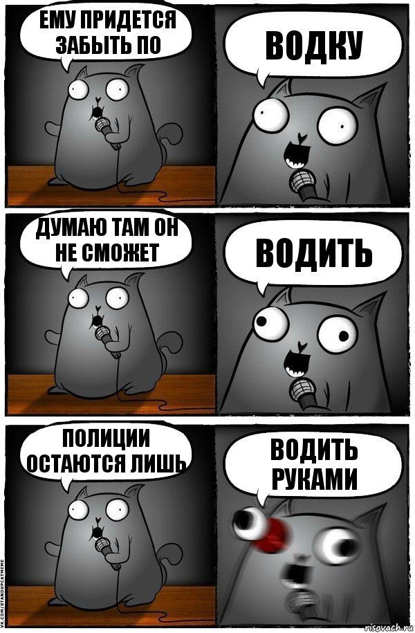 Ему придется забыть по водку Думаю там он не сможет водить Полиции остаются лишь водить руками, Комикс  Стендап-кот