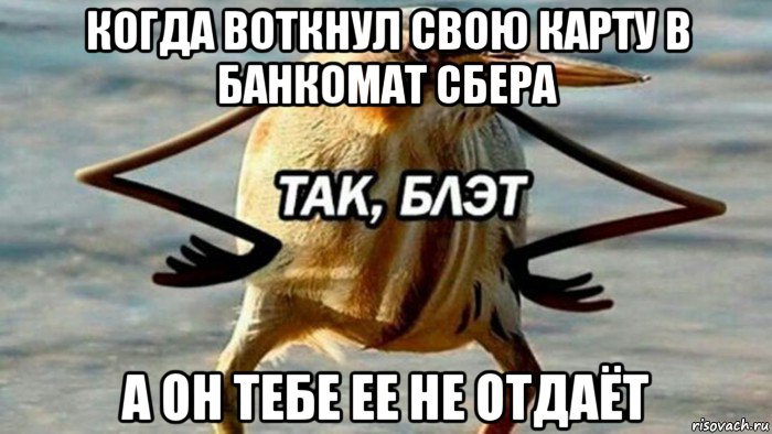 когда воткнул свою карту в банкомат сбера а он тебе ее не отдаёт, Мем  Так блэт