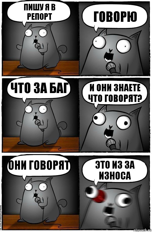 Пишу я в репорт Говорю Что за баг И они знаете что говорят? Они говорят ЭТО ИЗ ЗА ИЗНОСА, Комикс  Стендап-кот