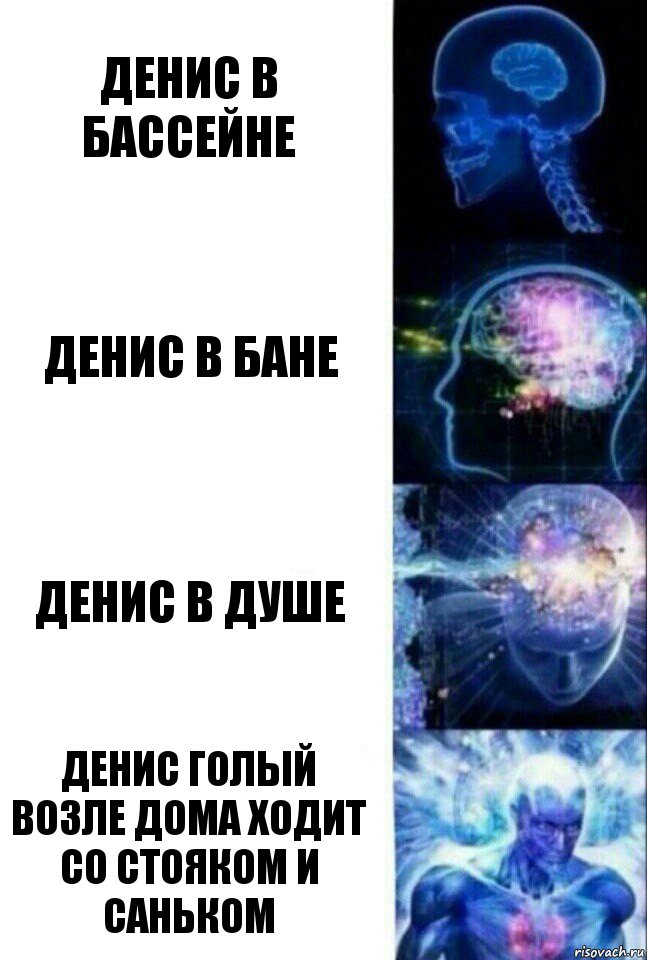 Денис в бассейне Денис в бане Денис в душе Денис голый возле дома ходит со стояком и Саньком, Комикс  Сверхразум