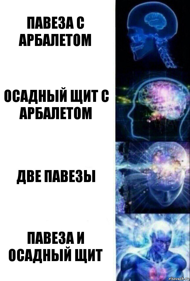 ПАВЕЗА С АРБАЛЕТОМ ОСАДНЫЙ ЩИТ С АРБАЛЕТОМ ДВЕ ПАВЕЗЫ ПАВЕЗА И ОСАДНЫЙ ЩИТ, Комикс  Сверхразум