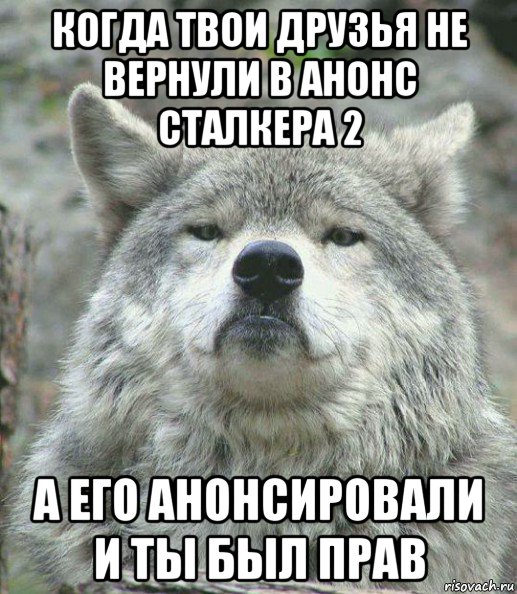 когда твои друзья не вернули в анонс сталкера 2 а его анонсировали и ты был прав, Мем    Гордый волк