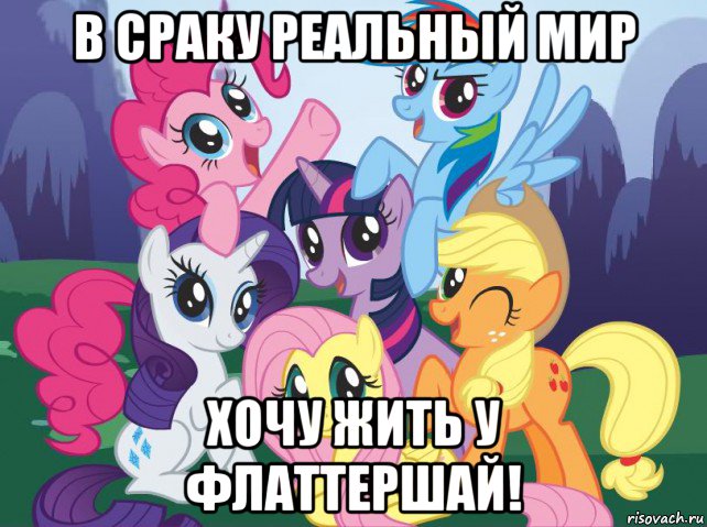 в сраку реальный мир хочу жить у флаттершай!, Мем My little pony