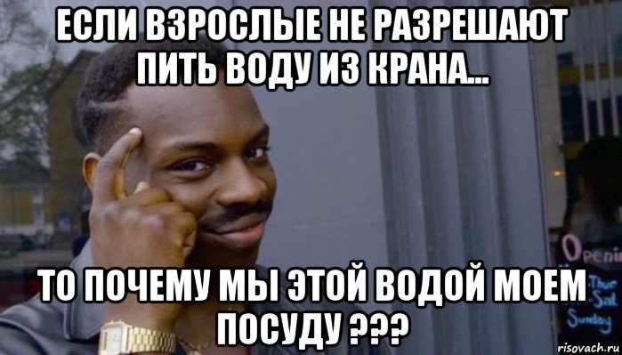 если взрослые не разрешают пить воду из крана... то почему мы этой водой моем посуду ???, Мем Не делай не будет