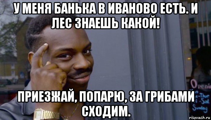 у меня банька в иваново есть. и лес знаешь какой! приезжай, попарю, за грибами сходим., Мем Не делай не будет