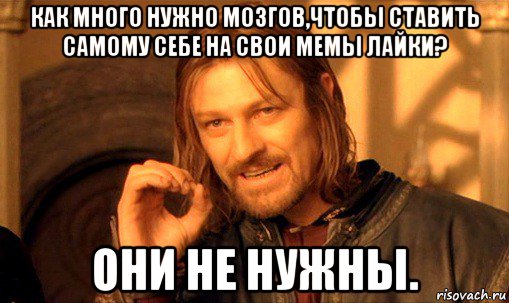 как много нужно мозгов,чтобы ставить самому себе на свои мемы лайки? они не нужны., Мем Нельзя просто так взять и (Боромир мем)