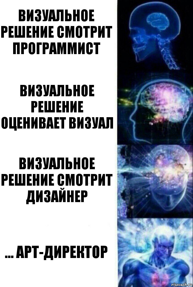 визуальное решение смотрит программист визуальное решение оценивает визуал визуальное решение смотрит дизайнер ... арт-директор, Комикс  Сверхразум