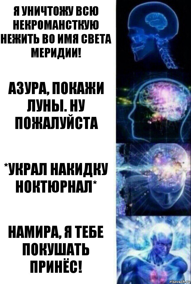 Я уничтожу всю некромансткую нежить во имя света Меридии! Азура, покажи луны. Ну пожалуйста *Украл накидку ноктюрнал* Намира, я тебе покушать принёс!, Комикс  Сверхразум