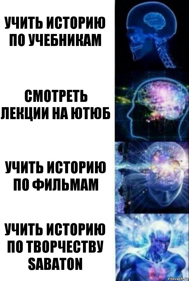 Учить историю по учебникам Смотреть лекции на ютюб Учить историю по фильмам Учить историю по творчеству Sabaton, Комикс  Сверхразум