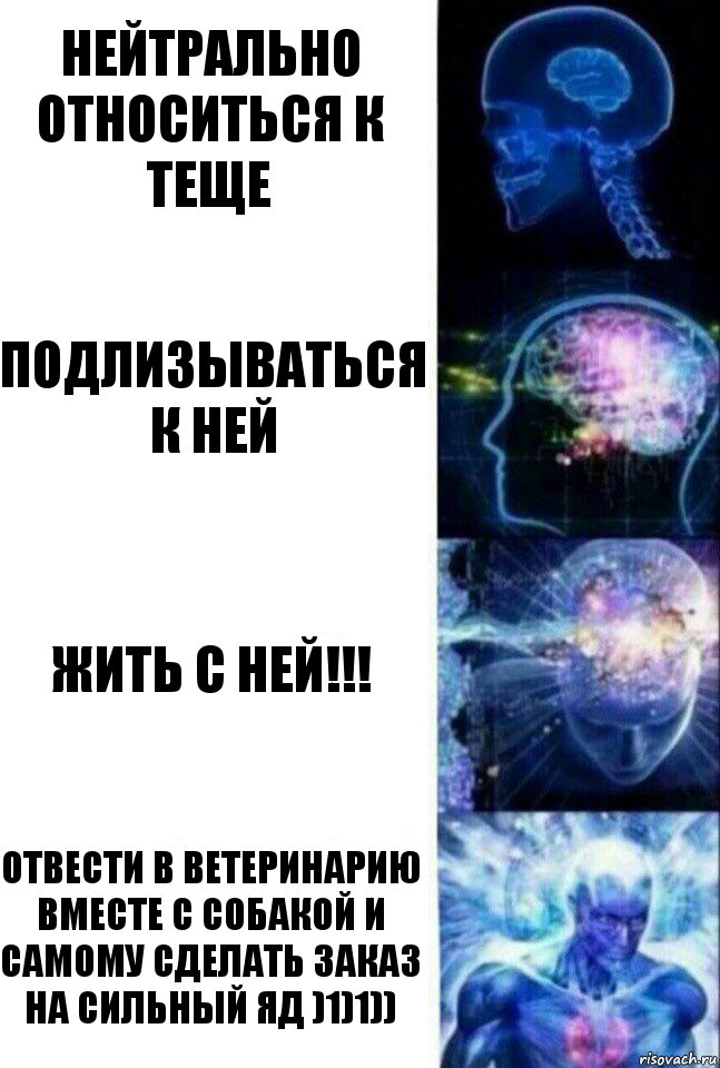 Нейтрально относиться к теще Подлизываться к ней Жить с ней!!! Отвести в ветеринарию вместе с собакой и самому сделать заказ на сильный яд )1)1)), Комикс  Сверхразум