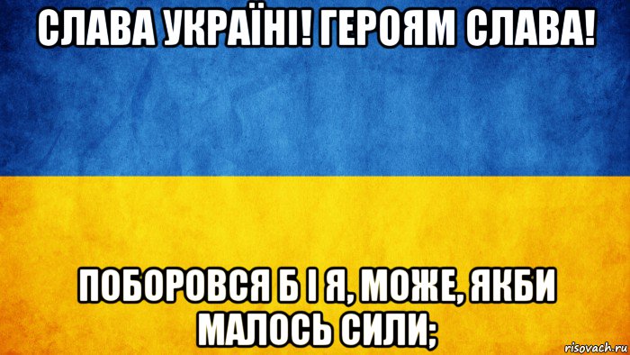 слава україні! героям слава! поборовся б і я, може, якби малось сили;, Мем Слава Україні