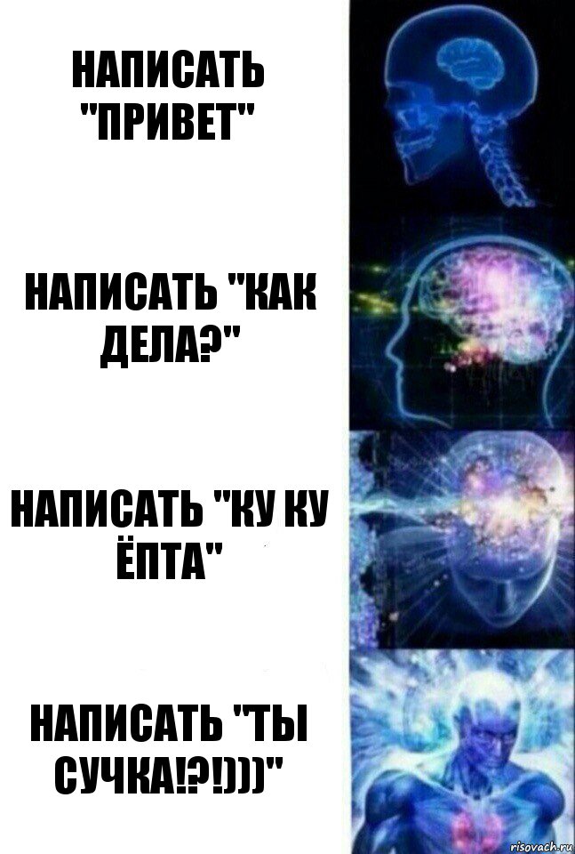 Написать "привет" Написать "Как дела?" Написать "КУ КУ ЁПТА" Написать "ты сучка!?!)))", Комикс  Сверхразум