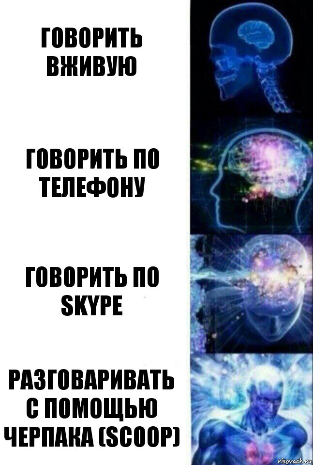 Говорить вживую Говорить по телефону Говорить по Skype Разговаривать с помощью черпака (scoop), Комикс  Сверхразум