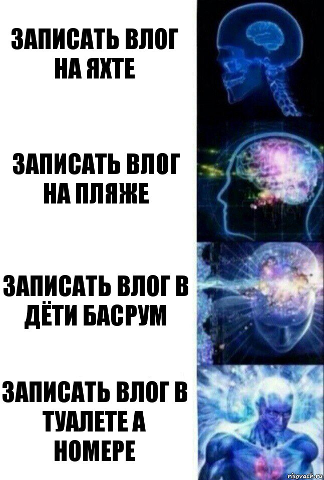 Записать влог на яхте Записать влог на пляже Записать влог в дёти басрум Записать влог в туалете а номере, Комикс  Сверхразум