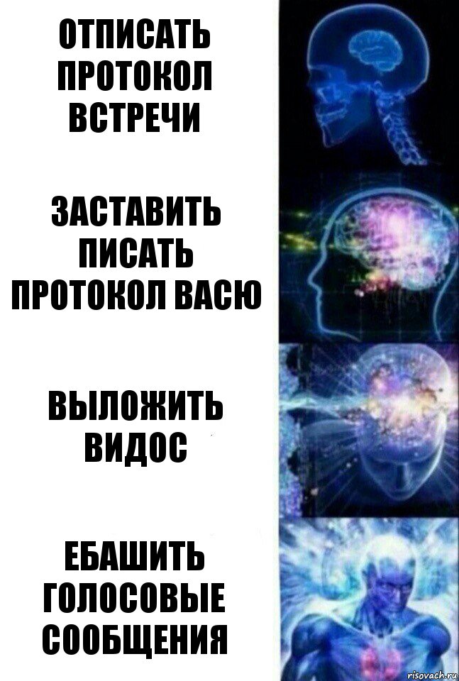 отписать протокол встречи заставить писать протокол Васю выложить видос ебашить голосовые сообщения