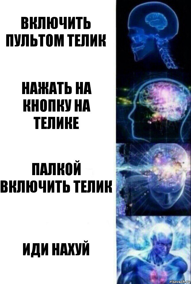 Включить пультом телик Нажать на кнопку на телике Палкой включить телик Иди нахуй, Комикс  Сверхразум