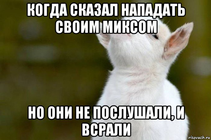 когда сказал нападать своим миксом но они не послушали, и всрали, Мем  Гордый козленок