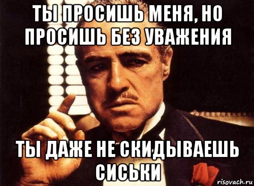 ты просишь меня, но просишь без уважения ты даже не скидываешь сиськи, Мем крестный отец