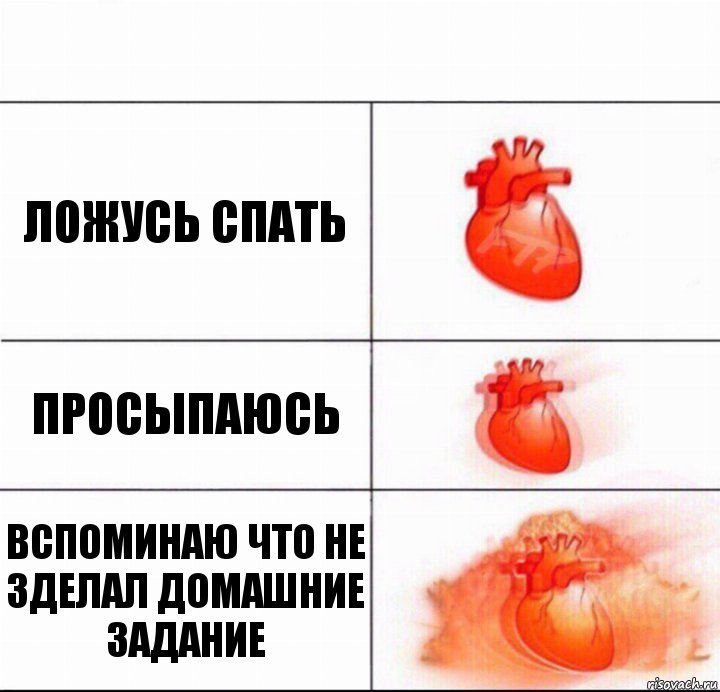 ложусь спать просыпаюсь вспоминаю что не зделал домашние задание, Комикс  Расширяюшее сердце