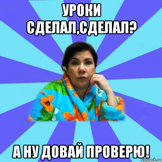 уроки сделал,сделал? а ну довай проверю!, Мем типичная мама