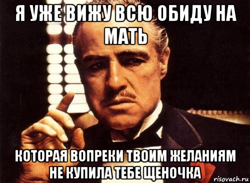 я уже вижу всю обиду на мать которая вопреки твоим желаниям не купила тебе щеночка, Мем крестный отец