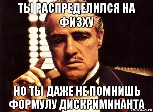 ты распределился на физху но ты даже не помнишь формулу дискриминанта, Мем крестный отец