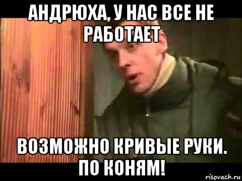 андрюха, у нас все не работает возможно кривые руки. по коням!, Мем Ларин по коням