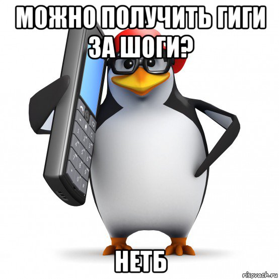 можно получить гиги за шоги? нетб, Мем   Пингвин звонит