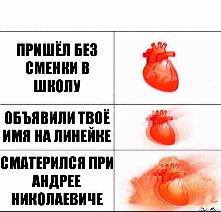 Пришёл без сменки в школу Объявили твоё имя на линейке Сматерился при Андрее Николаевиче, Комикс  Расширяюшее сердце