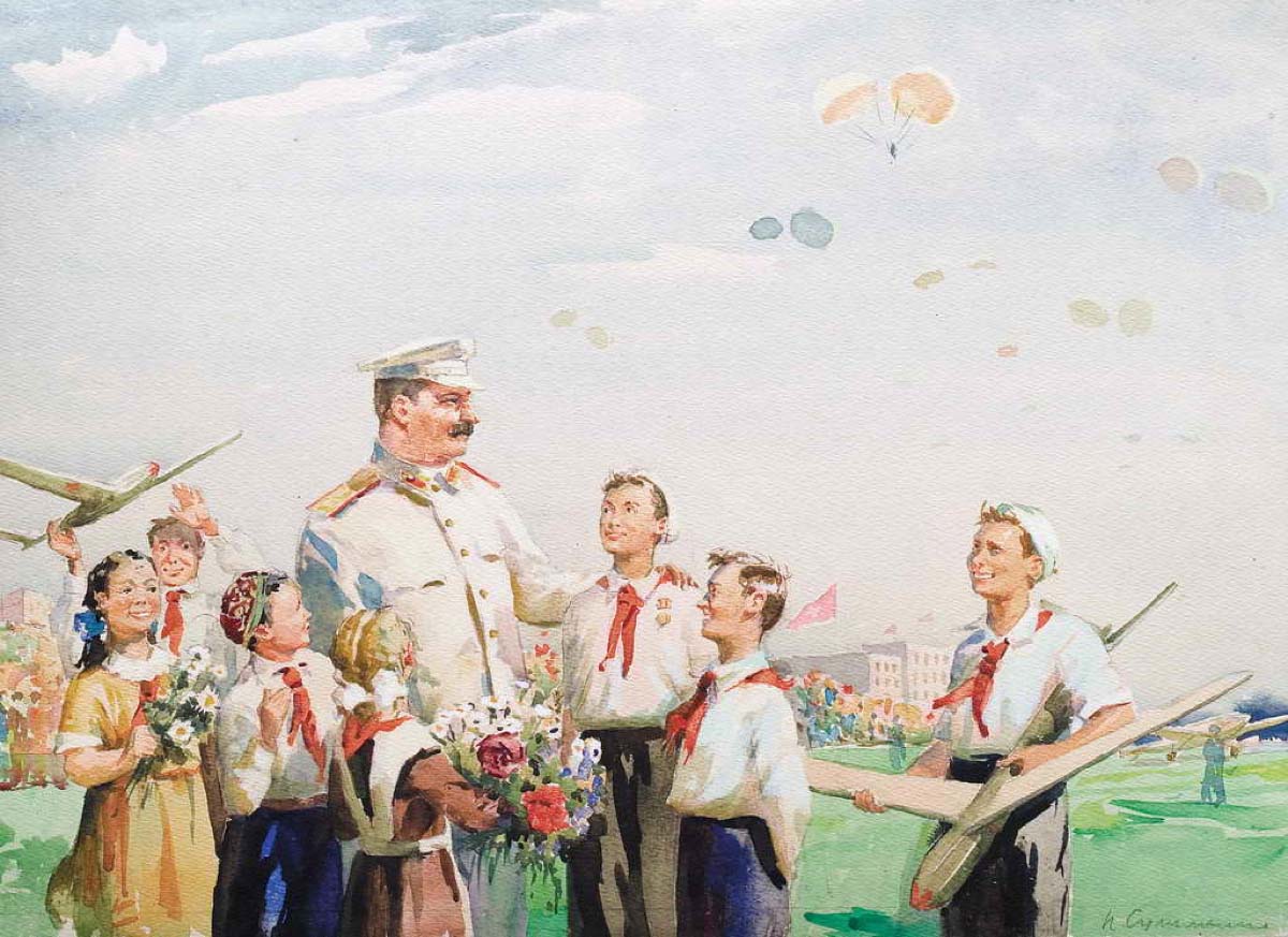 Пионеры там идут. Социалистический реализм картины Сталин. Авиамоделисты пионеры СССР.