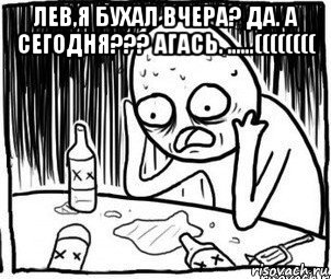 лев,я бухал вчера? да. а сегодня??? агась. ......(((((((( , Мем Алкоголик-кадр