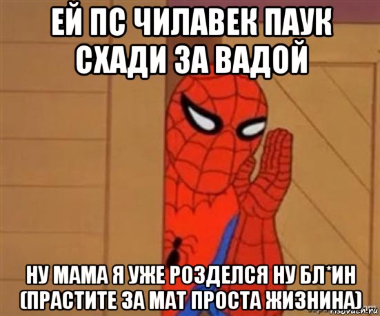 ей пс чилавек паук схади за вадой ну мама я уже розделся ну бл*ин (прастите за мат проста жизнина), Мем человек паук