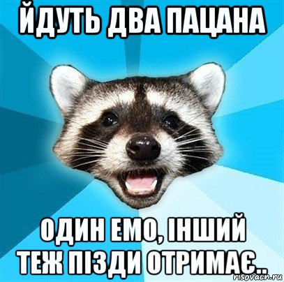 йдуть два пацана один емо, інший теж пізди отримає.., Мем Енот-Каламбурист