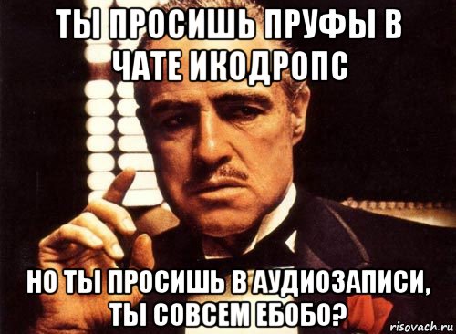 ты просишь пруфы в чате икодропс но ты просишь в аудиозаписи, ты совсем ебобо?, Мем крестный отец