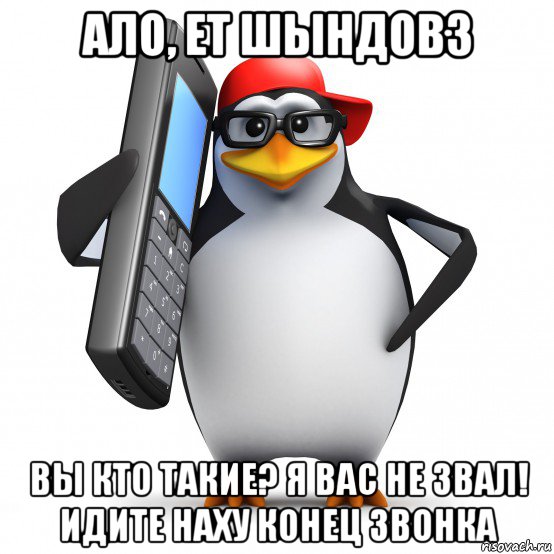 ало, ет шындовз вы кто такие? я вас не звал! идите наху конец звонка, Мем   Пингвин звонит