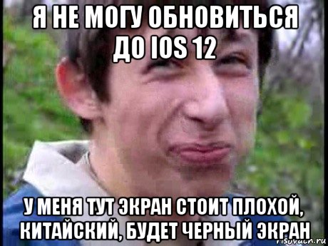 я не могу обновиться до ios 12 у меня тут экран стоит плохой, китайский, будет черный экран, Мем  Пиздун