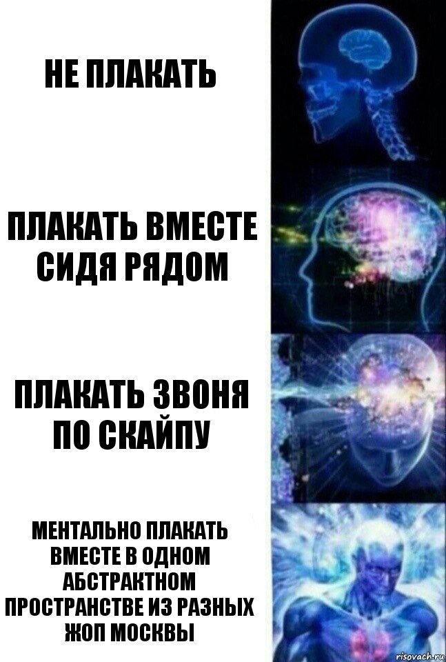 Не плакать Плакать вместе сидя рядом Плакать звоня по скайпу Ментально плакать вместе в одном абстрактном пространстве из разных жоп Москвы, Комикс  Сверхразум