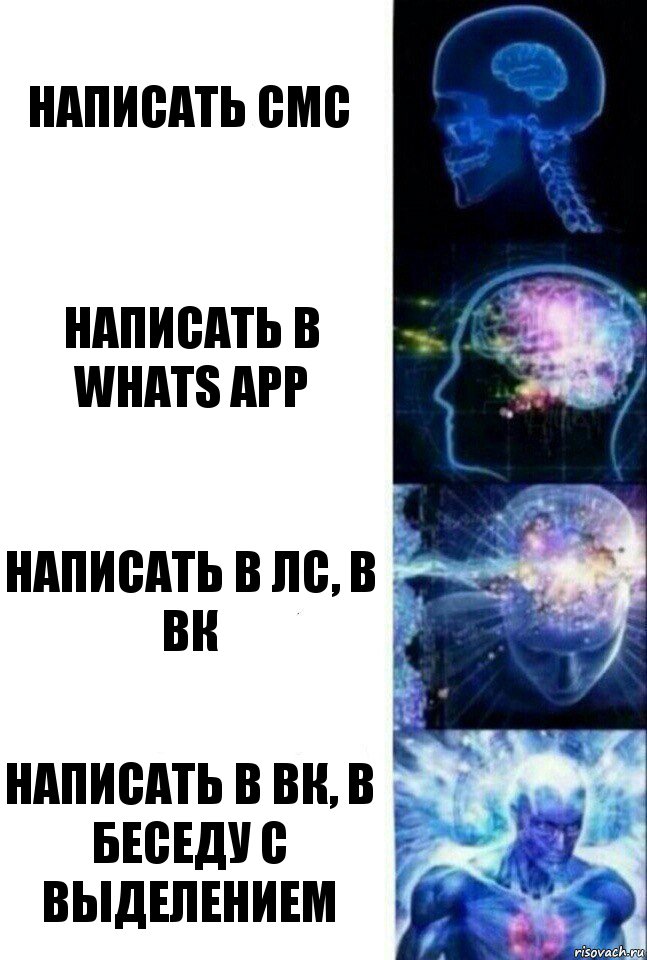 Написать смс Написать в whats app Написать в ЛС, в вк Написать в вк, в беседу с выделением, Комикс  Сверхразум