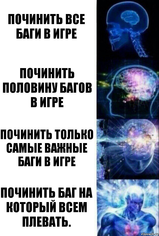 Починить все баги в игре Починить половину багов в игре Починить только самые важные баги в игре Починить баг на который всем плевать., Комикс  Сверхразум