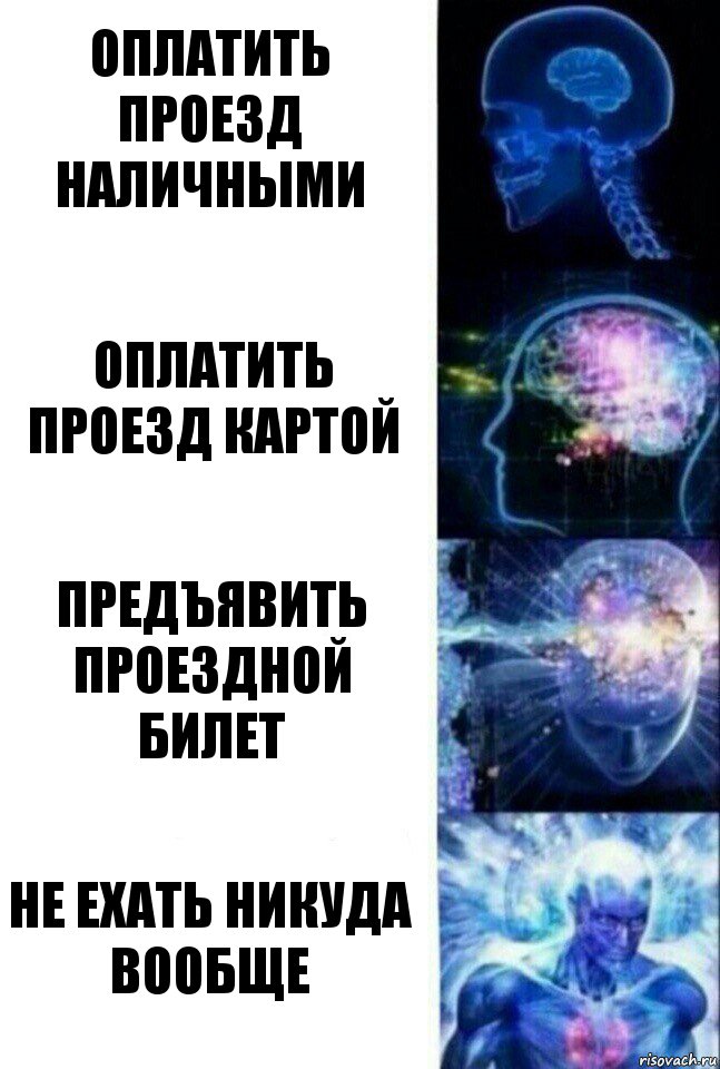 оплатить проезд наличными оплатить проезд картой Предъявить проездной билет не ехать никуда вообще, Комикс  Сверхразум