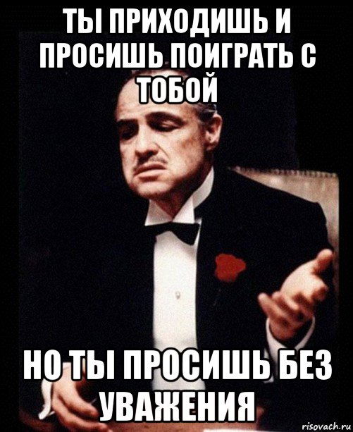 ты приходишь и просишь поиграть с тобой но ты просишь без уважения, Мем ты делаешь это без уважения