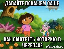 давайте покажем саше как смотреть историю в черепахе, Мем Даша следопыт