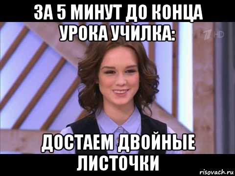 за 5 минут до конца урока училка: достаем двойные листочки, Мем Диана Шурыгина улыбается