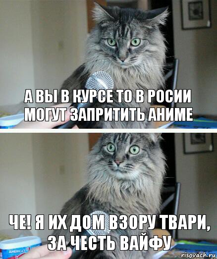 а вы в курсе то в Росии могут запритить аниме ЧЕ! я их дом взору твари, за честь вайфу, Комикс  кот с микрофоном