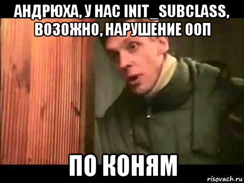 андрюха, у нас init_subclass, возожно, нарушение ооп по коням, Мем Ларин по коням